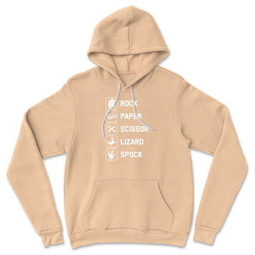 Rock Paper Scissor Lizard Spock Hoodie in Heather Sand Dune color